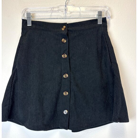 NWT Herbatomia Women's Corduroy Black Button Down Mini Skirt Small Whimsigoth - Picture 1 of 8